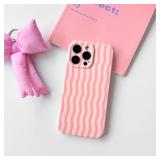 Lovmooful Compatible for iPhone 15 Pro Case Cute Color Wavy Striped with Aesthetics Design for Girls Women Soft TPU Shockproof More Protective Girly for iPhone 15 Pro Case-Pink