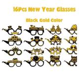 HOXBUR 16Pcs Happy New Year Paper Glasses, 2026 New Years Eve Party Photo Props for Men Women Kids