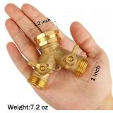 Garden Hose Splitter 2 Way Heavy Duty, Brass Faucet Adapter With Long Handle For Gardening Water Hose Shut Off Valve Hose Connector Fittings Outdoor Water Spigot Hose Bib Y Splitter