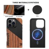 TENDLIN Magnetic Case Compatible with iPhone 16 Pro Phone Case Wood Grain with Carbon Fiber Texture Design Leather Hybrid Slim Cover (Compatible with MagSafe) Twill