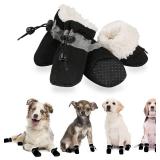 YAODHAOD Dog Shoes for Winter, Dog Boots & Paw Protectors, Fleece Warm Snow Booties for Puppy with Reflective Strip Anti-Slip Rubber Sole for Small Medium Size Dogs, Size 5: 1.9"x1.5" (L*W), Black