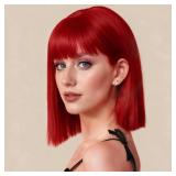 SUKRI Red Bob Wig with Bangs Short Red Wigs for Women Shoulder Length Wigs 12Inch Heat Resistant Synthetic Wig for Daily Party Cosplay