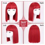 SUKRI Red Bob Wig with Bangs Short Red Wigs for Women Shoulder Length Wigs 12Inch Heat Resistant Synthetic Wig for Daily Party Cosplay