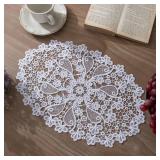 Oval Lace Placemats for Dining Table,Delicate Floret Embroidered Lace Doilies vase mat for Christmas Daily Use, Washable (White Oval 11.8" x 17.6") 2 pack