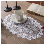 Oval Lace Placemats for Dining Table,Delicate Floret Embroidered Lace Doilies vase mat for Christmas Daily Use, Washable (White Oval 11.8" x 17.6") 2 pack