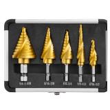 IRONANT Step Drill Bits, 5PCS Spiral Grooved HSS Titanium Step Drill Bit Set, 50 Sizes High Speed Steel Step Bits for Metal with Aluminum Case