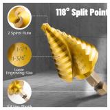 IRONANT Step Drill Bits, 5PCS Spiral Grooved HSS Titanium Step Drill Bit Set, 50 Sizes High Speed Steel Step Bits for Metal with Aluminum Case