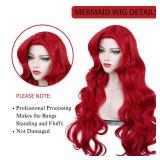Red Mermaid Wigs for Women, Long Red Body Wave Wig+ Wig Cap for Little Mermaid Costume Halloween Cosplay