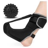 Plantar Fasciitis Night Splint Sock with Massage Ball for Plantar Fasciitis Relief, Soft & Comfortable Foot Brace for Achilles Tendonitis Heal Spur Foot-drop Flat-arch for Women and Men, Medium-Black
