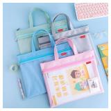 Pendancy Mesh Zipper Pouch 11x13.7 in, Large Double Pocket Waterproof File Bag with Handle, A4 Size Foldable Document Storage for Puzzle Project/Cross Stitch/Travel/Office Gray