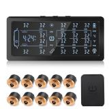 RV Trailer Tire Pressure Monitoring System,TPMS with 10 Sensors,Tire Pressure Monitor w/7³ Color LCD Display,Signal Booster,6 Alert Modes,Long Sensing Distance,0-188PSI,for RV, Trailers, Heavy Trucks