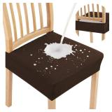 Smiry Waterproof Seat Covers for Dining Room Chairs Set of 4, Stretch Jacquard Removable Washable Chair Seat Slipcovers Protector, No Rear Covers, Brown