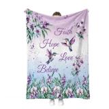 Hohoto Hummingbird Floral Bird Blanket Purple Flowers Gifts for Women Kids Girls Mom Wife Female Friends Birthday Spring Room Decor Colorful Soft Plush Throw Blankets 50"x60"