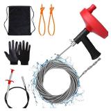 Ginbel Direct Drain Auger 33 ft, Plumbing Snake Hair Clog Remover Drain Snake Flexible Grabber Heavy Duty Sink Cleaner Tools for Shower Bathtub Bathroom Kitchen Pipe, Red