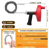 Ginbel Direct Drain Auger 33 ft, Plumbing Snake Hair Clog Remover Drain Snake Flexible Grabber Heavy Duty Sink Cleaner Tools for Shower Bathtub Bathroom Kitchen Pipe, Red