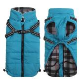 Geyecete Waterproof Dog Jacket with Harness, Traction Belt - Pet Outdoor Jacket for Small, Medium Dogs - Blue