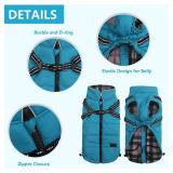 Geyecete Waterproof Dog Jacket with Harness, Traction Belt - Pet Outdoor Jacket for Small, Medium Dogs - Blue