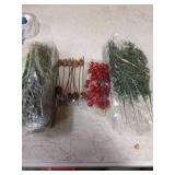 Teeanzo 60 Pcs Christmas Artificial Pine Branches Red Berry Stems and Pine Cones, Fake Foliage Greenery Pine Needles Picks for DIY Craft Garland Wreath Xmas Embellishing Home Garden Decor