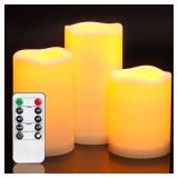 Homemory 3 Pack Flameless Candles, Outdoor Waterproof, Battery Operated LED Pillar Candles with Remote Control and Timer, Plastic, Long Lasting