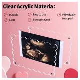 Mlatnod Magnetic Clear Acrylic Scalloped Baby Ultrasound Picture Frame - Sonogram Frame for Refrigerator, Display for Pregnancy Announcement, Gender Reveal & Expecting Parents Gifts(No Stand)
