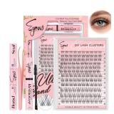 EYEVIS Flora Lash Clusters Kit 144PCS Ultra-Thin Invisible Band Lash Extension Kit 8-18mm Manga Eyelash Extension Kit C Curl Lash Clusters Wet-Look Anime DIY at Home Flora Kit,8-18mm