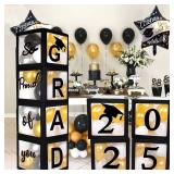 2025 Graduation Party Decoration Black Balloon Boxes with Letters 2025 Grad & So Proud of You and 20 pcs Ballons