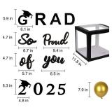 2025 Graduation Party Decoration Black Balloon Boxes with Letters 2025 Grad & So Proud of You and 20 pcs Ballons