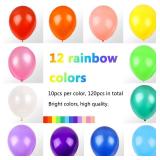 RUBFAC 120 Balloons Assorted Color 12 Inches Rainbow Latex Balloons, 12 Bright Color Party Balloons for Birthday Baby Shower Wedding Party Supplies Arch Garland Christmas Gifts