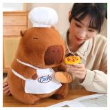 Karoeiwa Capybara Plush with Cooking Chef Hat Baguette 9 inch Cute Bread Capibara Stuffed Animal Ultra Ultra Soft Plushies Toys Kawaii Gifts for Kids Brown