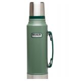 Stanley Heritage Classic Vacuum Bottle with Handle 1.1 qt | Wide Mouth w/Leakproof Cup Lid | Keep Drinks Hot or Cold | Insulated Stainless Steel Thermal Bottle | BPA-Free | Hammertone Green