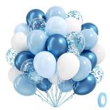 60pcs Blue and White Balloons 12inch with Pastel Pearl Light Blue Confetti White Balloons for Bridal Baby Shower Wedding Birthday Party Decorations