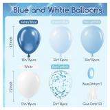 60pcs Blue and White Balloons 12inch with Pastel Pearl Light Blue Confetti White Balloons for Bridal Baby Shower Wedding Birthday Party Decorations