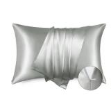 Bedsure Satin Pillowcase with Zipper, Similar to Silk Pillow Cases 2 Pack, Grey Satin Pillow Cases Standard Size, Silky & Soft Pillow Covers for Hair and Skin, Gifts for Women Men, 20x26 Inches