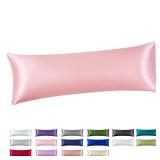 Satin Body Pillow Cover, Pink Silky Cooling Satin-Silk Body Pillow Cases with Envelope Closure (20x54, Pink)