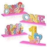 4Pcs Donut Sweet One Wooden Table Centerpieces Donut Themed Happy 1st Birthday Table Sign Party Supplies for 1 Year Old Baby Shower Boys Girls Birthday Party Supplies Decor Photo Props Kids