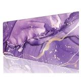 Desk Mat, 32" x 12" XXL Extended Large Gaming Mouse Pad, Desktop Decor Desk Pad, Cute Men Women Office Supplies and Accessories, XL Mouse Mat for Laptop & Keyboard, Purple Marble