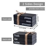 Restroom Bathroom Decor for Shelves, Funny Wooden Farmhouse Mini Book Stack for Bathroom Toilet Shelf Sign Decor Two-Sided Tabletop Decorative Set of 3 (black)