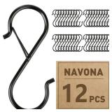 12 Pcs S Hooks for Hanging Heavy Duty, 3.5-inch Heavy Duty Metal S Hook with Safety Buckle, Suitable for 0.5 inch Rods, S Hook for Hanging Plants, Closet, Kitchen Utensil, Pot, Pan, Bags