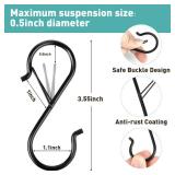 12 Pcs S Hooks for Hanging Heavy Duty, 3.5-inch Heavy Duty Metal S Hook with Safety Buckle, Suitable for 0.5 inch Rods, S Hook for Hanging Plants, Closet, Kitchen Utensil, Pot, Pan, Bags