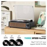 WOCKODER Vinyl Record Players Vintage Turntable with Speakers Belt-Driven Turn Tables Support 3-Speed, Bluetooth Wireless Playback, Headphone, AUX-in, RCA Line LP Phonograph Auto Stop Retro Black