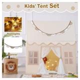 Wilwolfer Play Tent for Kids with Star Lights & Banners, Kids Tent Indoor for Toddler, Indoor Plyahouse for Playroom Furniture, Gift Toys for Boys & Girls
