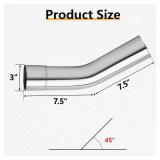 LCGP 3" OD 2 Pcs 45 Degree Exhaust Tube Made of High Quality Stainless Steel DIY Exhaust Pipe