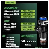DMYQWL V8 4.8L/5.3L/6.0L Fuel Injectors Compatible with Chevy&GMC - Silverado 1500/2500(2001-2006), Sierra 1500/2500(2000-2006),Tahoe(2000-2006),Yukon(2001-2006),Replace#17113553,FJ315 (8pcs)