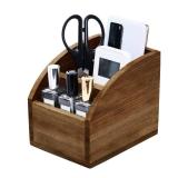 OKSQW Rustic Vintage Wooden Desk Organizer Farmhouse Wood Remote Control Caddy, 3 Slot Tabletop Desktop Office Supply Storage Rack Desktop TV Remote Control Holder Home Decor Office Supplies Storage