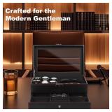 GLJ Jewelry Box for Men, 6 Slot Watch Box Jewelry Organizer With Drawer, Watch Case for Men with Large Window, 2-Layer Watch Holder, Sunglasses Storage Organizer, Velvet Lining, PU Leather, Gift Idea