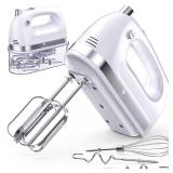 Hand Mixer Electric, 400W Food Mixer 5 Speeds Handheld Blender, 5 Stainless Steel Accessories, Storage Box, Kitchen Blender with Cord for Cream, Cookies, Dishwasher Safe, White