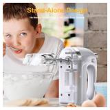 Hand Mixer Electric, 400W Food Mixer 5 Speeds Handheld Blender, 5 Stainless Steel Accessories, Storage Box, Kitchen Blender with Cord for Cream, Cookies, Dishwasher Safe, White
