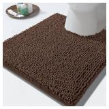 Yimobra Toilet Rugs U Shaped Washable - 24"x20" Non Slip Plush Contour Bath Rugs for Toilet - Super Soft Absorbent Quick Dry Toilet Mats for Bathroom,Brown