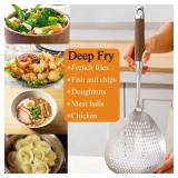 Skimmer Slotted Spoon,16.7in Stainless Steel Skimmer Steel Ladle, Pasta Spider Strainer Slotted Spoons for Cooking, Frying Spoon Strainer with Walnut Wood Handle, for Draining and Frying (Large)