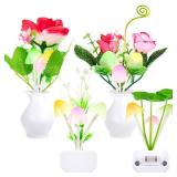 Mudder 4 Pcs Sensor Mushroom Night Lights LED Night Lights 7 Color Changing Plug-in Light Sensor Wall Lamp for Adults Bedroom, Bathroom, Christmas Party Gift(Red Lilies, Purple Lilies, Rose, Tulip)